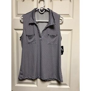 Ashley Blue Womens XL Sleeveless V-Neck Geometric Print Top Blue Peach NWT 33919